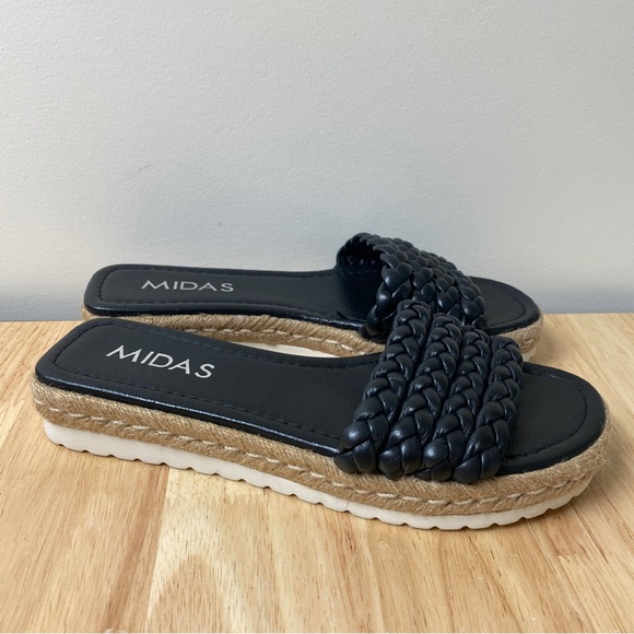 MIDAS "Shelles" Black Plaited Leather Slip On Sandals Slides Size 39 RRP $190 - Picture 2 of 11